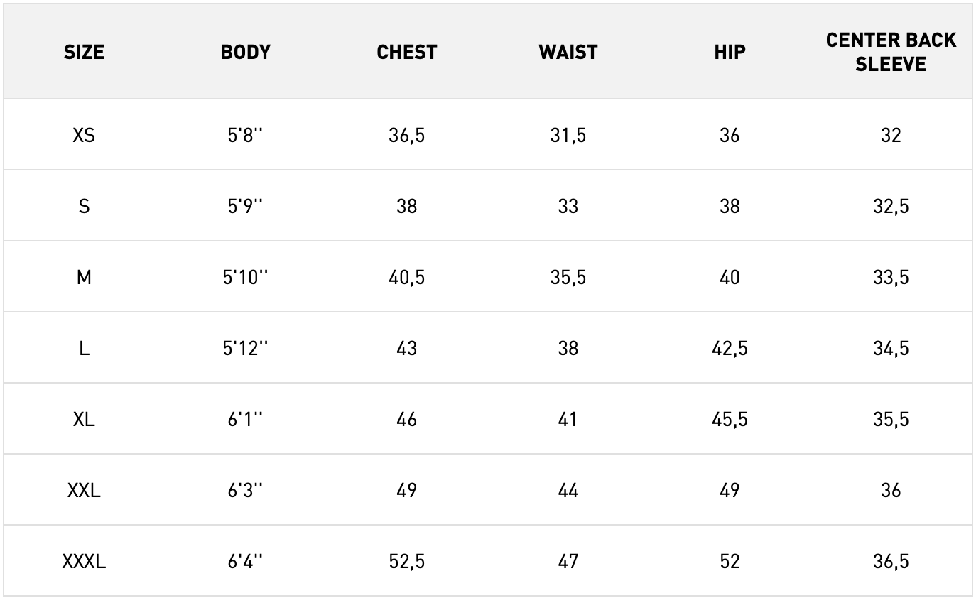 Men's Helly Hansen vest size chart