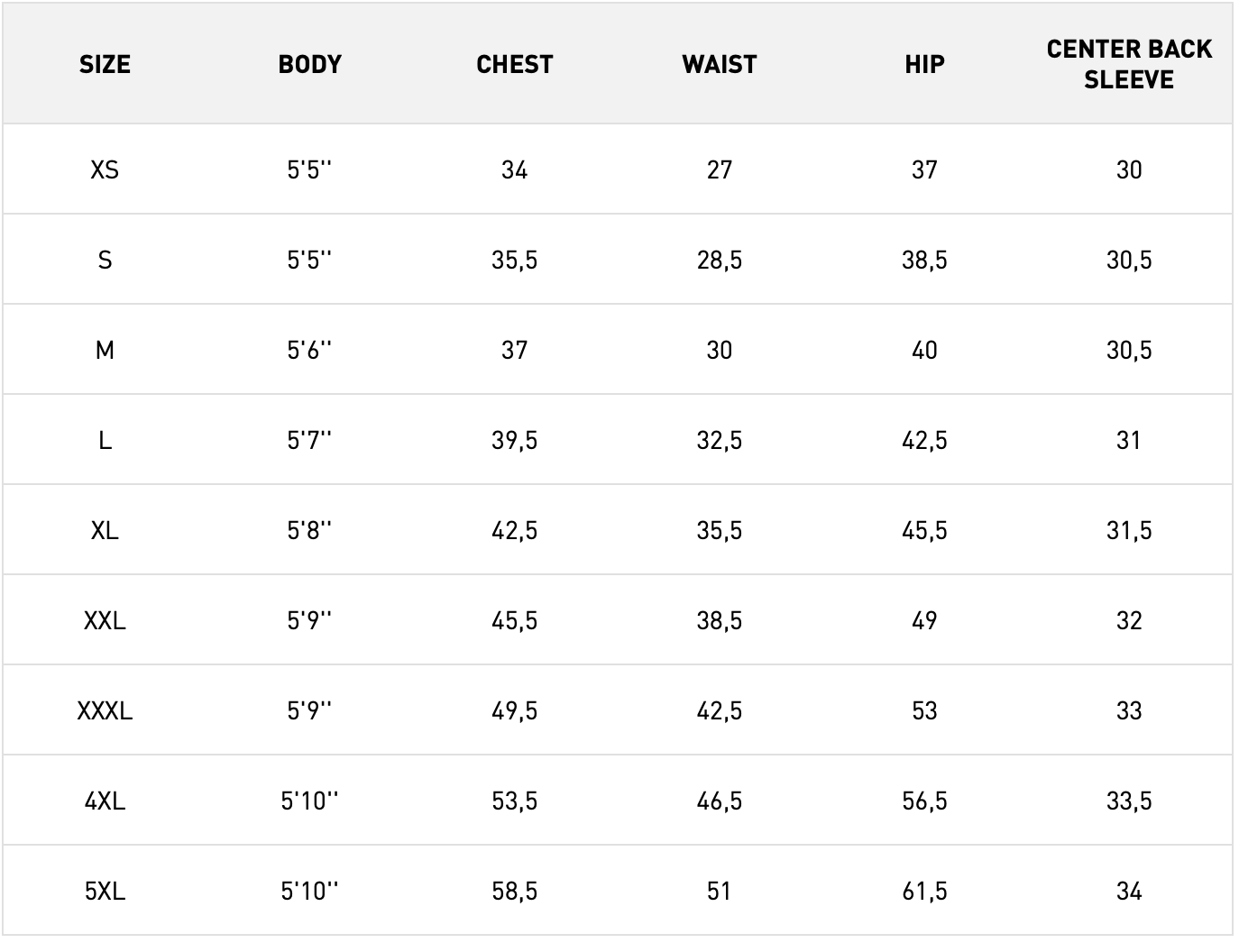 Women's Helly Hansen vest size chart